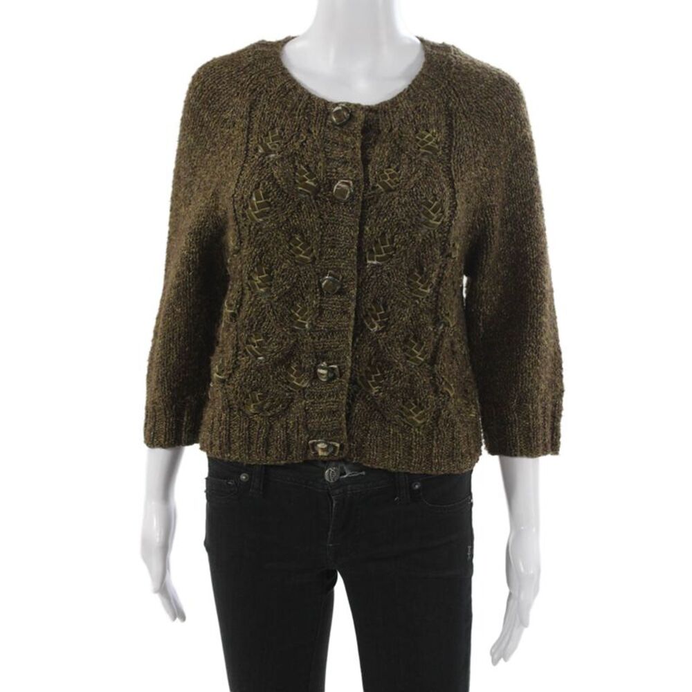 Cynthia Cynthia Steffe Womens Brown Geometric Cardigan 3/4 Sleeve Size L